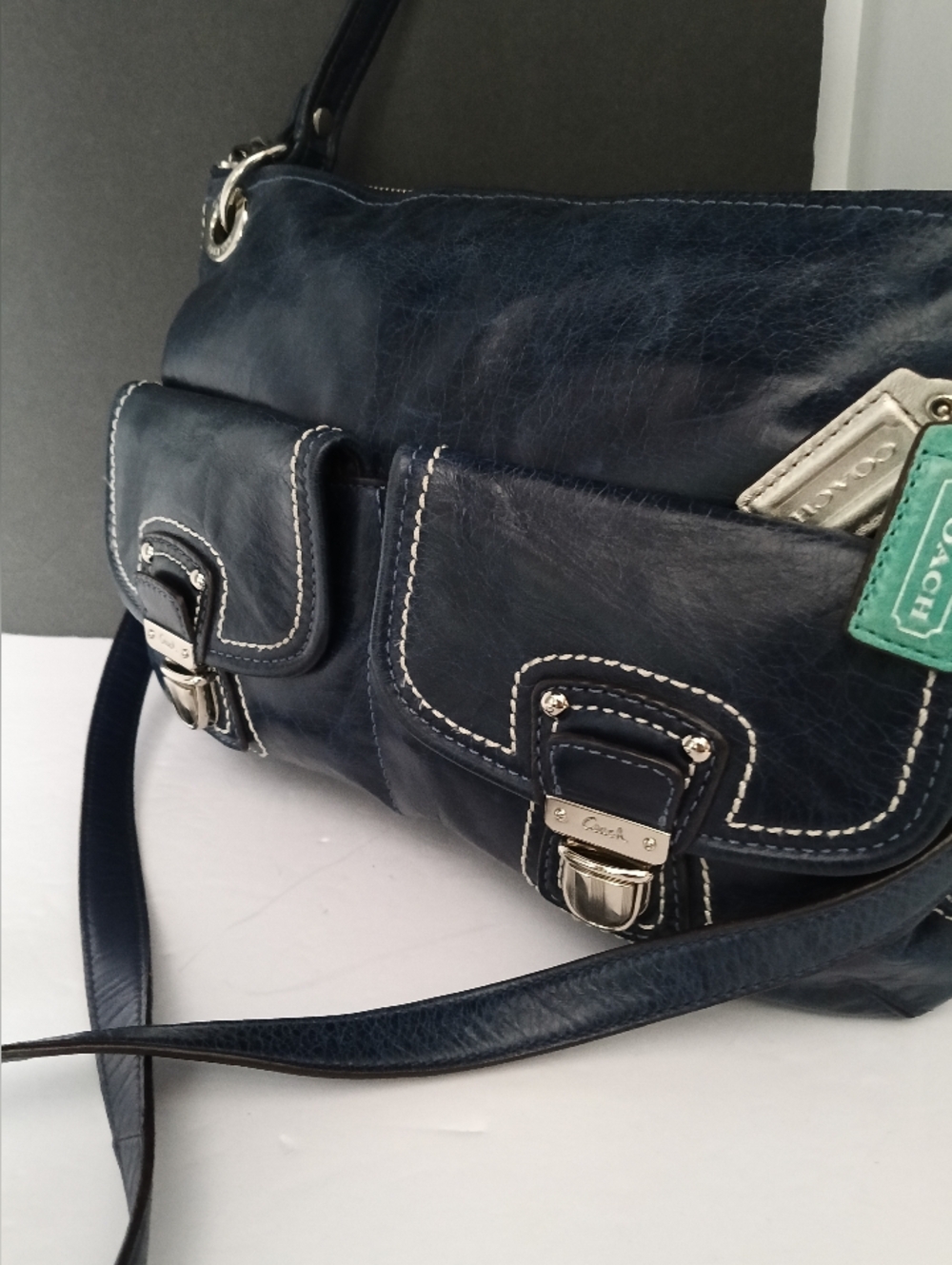 Coach Blue Leather Purse with Shoulder/Crossbody Straps